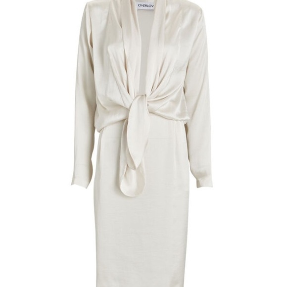 NWT Overlover Betty Satin Mini Dress Off White Silhouette Deep V-Neck XS - Picture 7 of 15